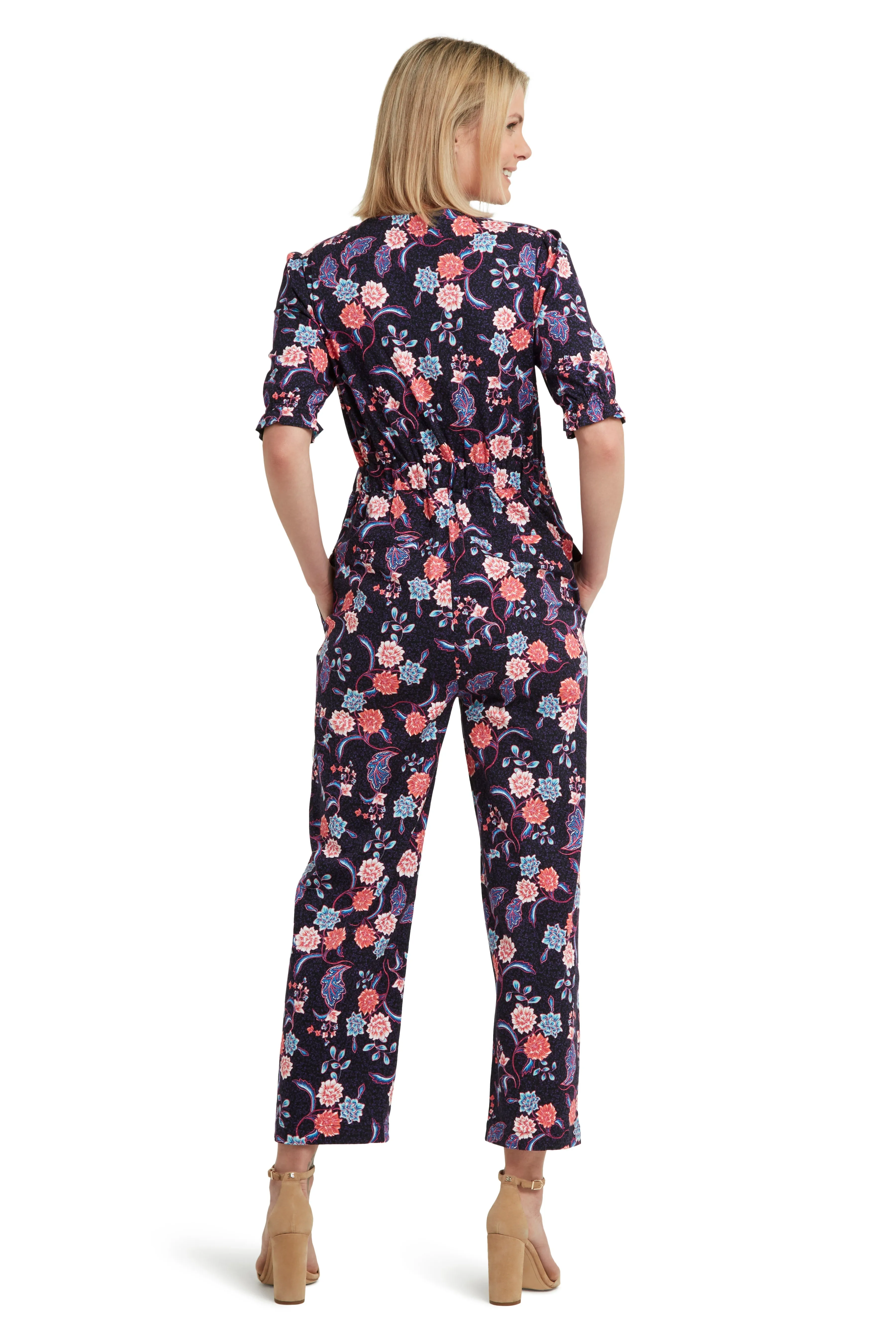 Belted Button Front Jumpsuit in Twill