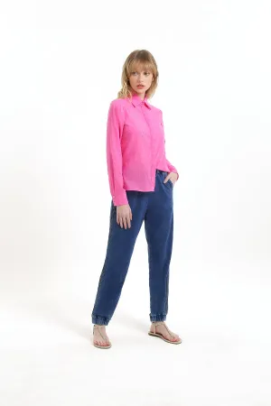 Calça Jogging Denim com Nervuras