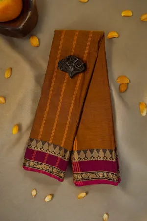 chettinad cotton saree - tarnished gold & leaf border