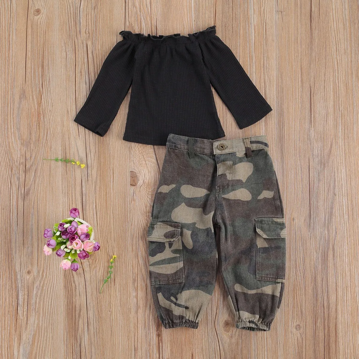 Girls' Stylish Camouflage & Tie-Dye Two-Piece Outfit