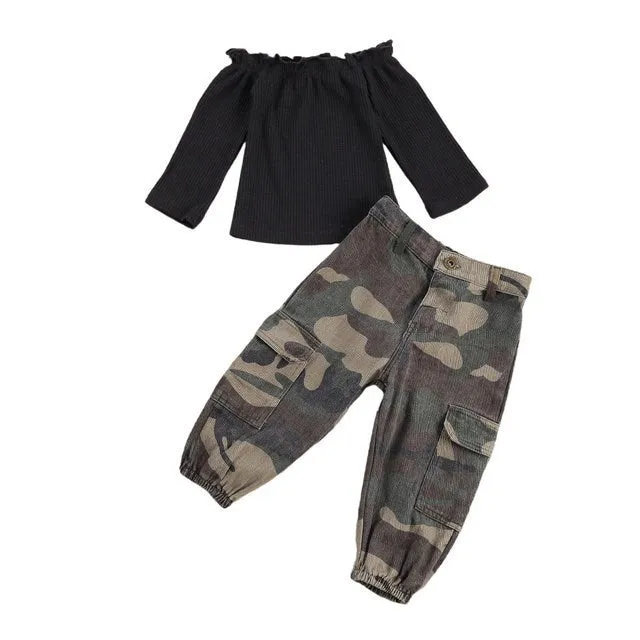 Girls' Stylish Camouflage & Tie-Dye Two-Piece Outfit