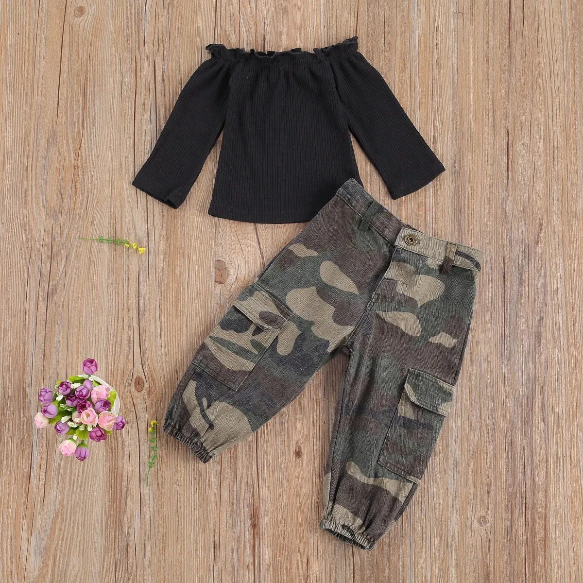 Girls' Stylish Camouflage & Tie-Dye Two-Piece Outfit