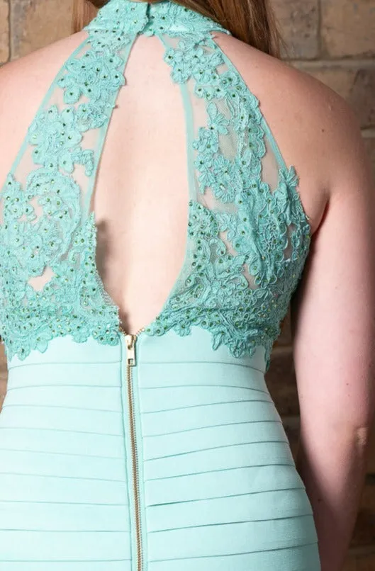 High neck cocktail dress with beading and lace detail | ELLE BEADED DRESS