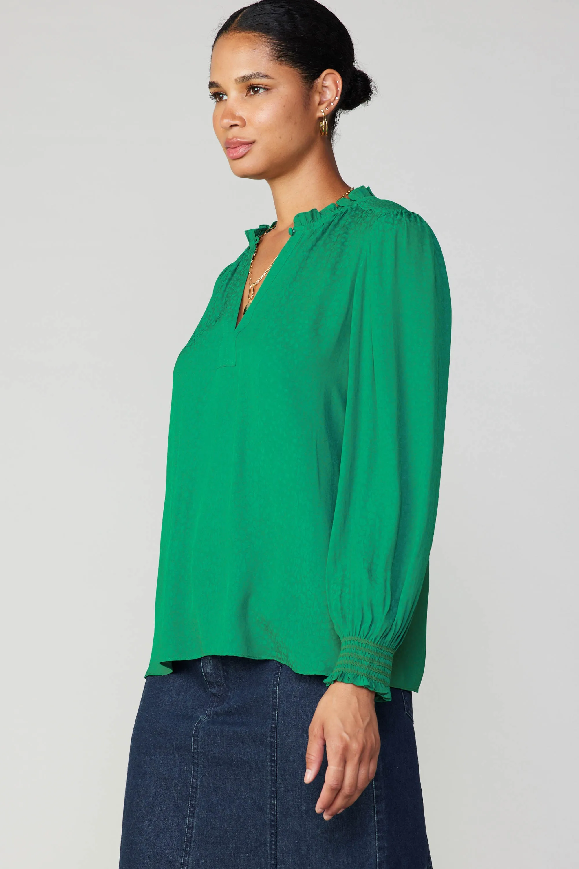 Jacquard Ruffled Neck Blouse
