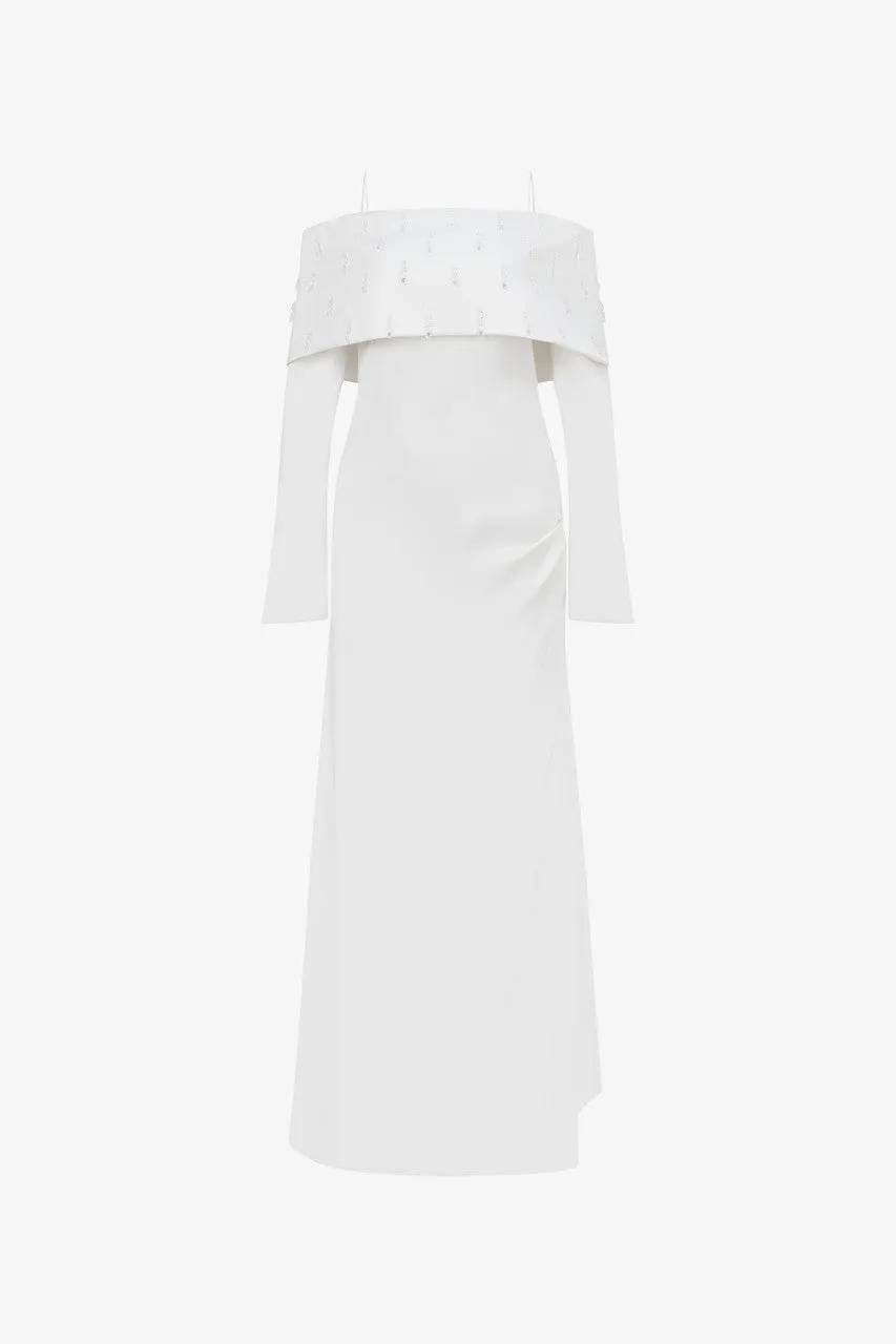 Off-Shoulder Crystal Embellished Silk Gown