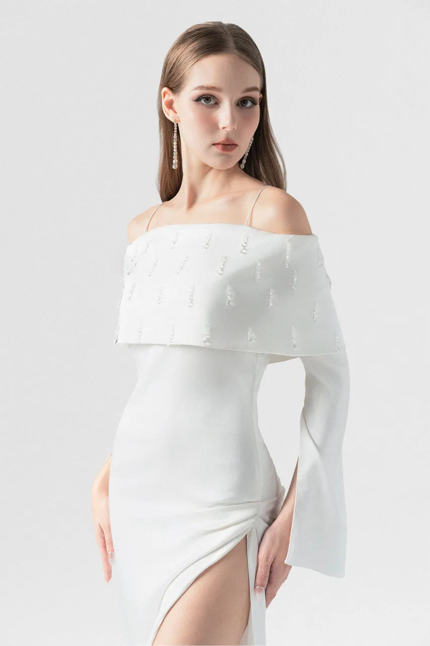 Off-Shoulder Crystal Embellished Silk Gown