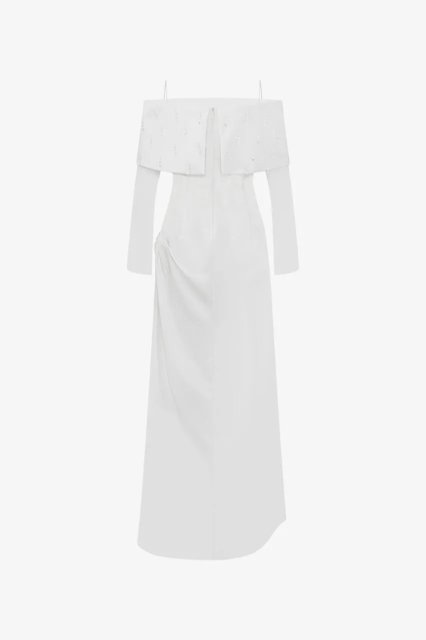 Off-Shoulder Crystal Embellished Silk Gown