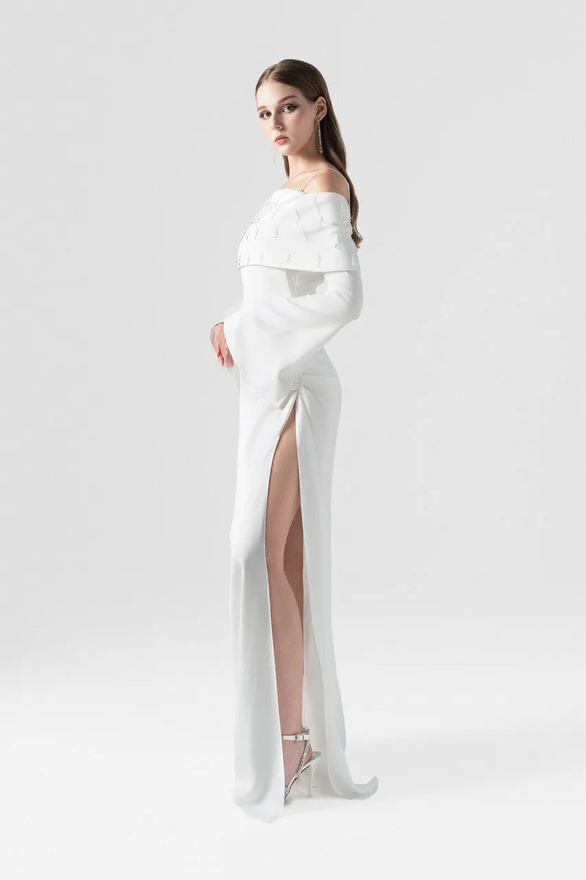 Off-Shoulder Crystal Embellished Silk Gown
