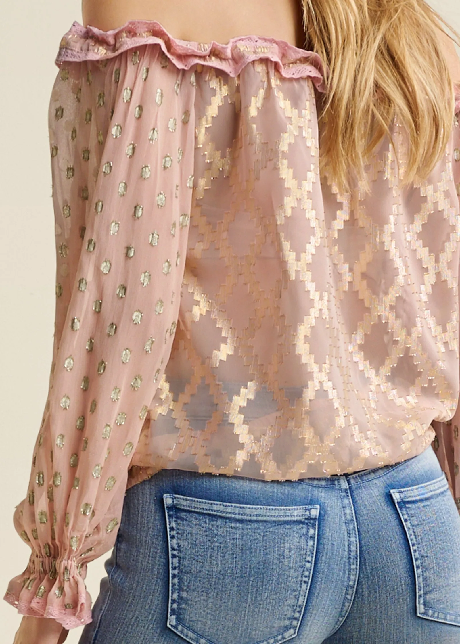 Off-The-Shoulder Ruffle Top - PINK & GOLD