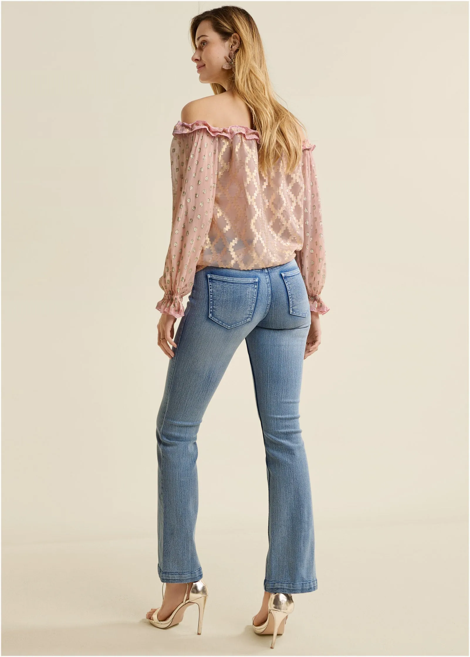 Off-The-Shoulder Ruffle Top - PINK & GOLD