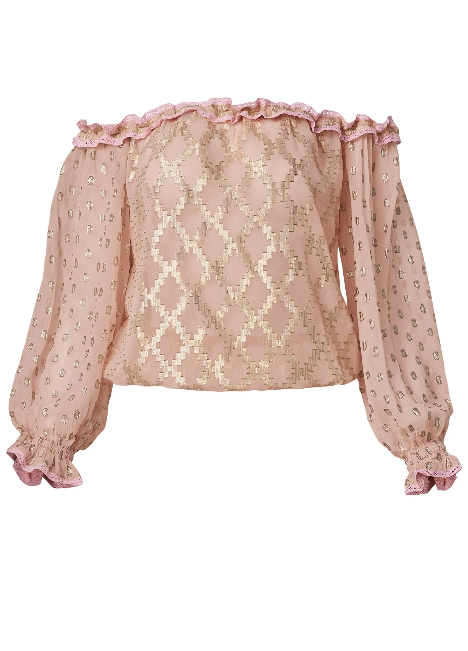 Off-The-Shoulder Ruffle Top - PINK & GOLD