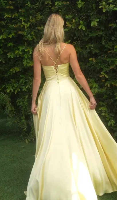 Satin Cowl A-line Slit Gown by Ladivine 7481