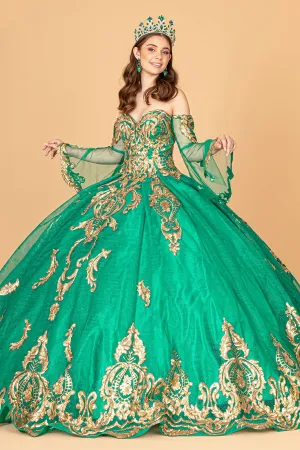 Sequin Embellished Glitter Mesh Quinceanera Dress Detached Mesh Sleeve - Mask Not Included GLGL1914