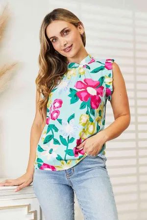 Women's Double Take Floral Print Ruffle Shoulder Blouse