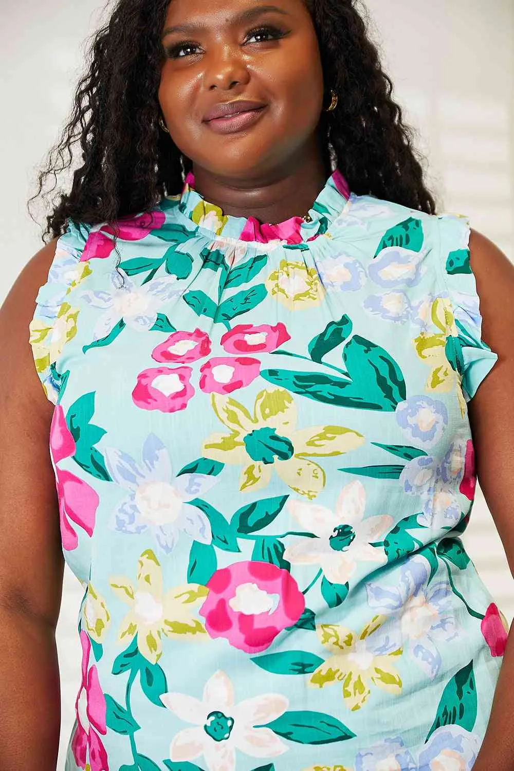 Women's Double Take Floral Print Ruffle Shoulder Blouse