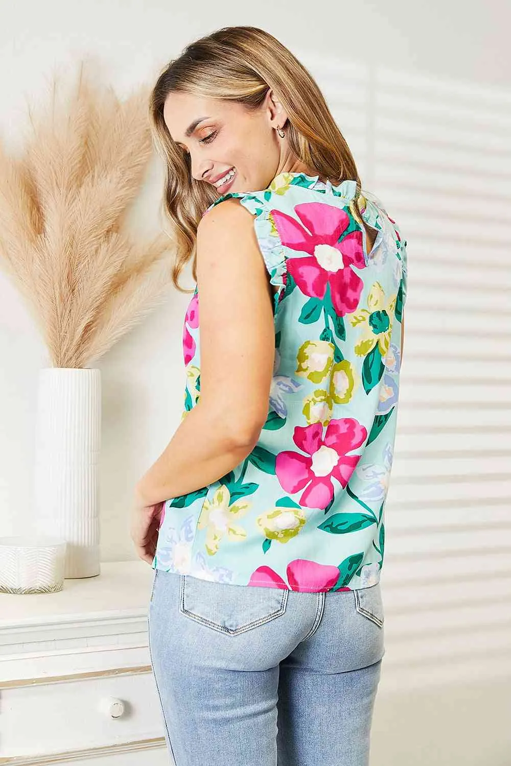 Women's Double Take Floral Print Ruffle Shoulder Blouse