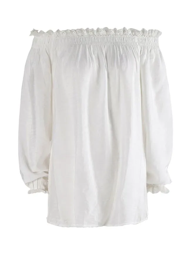 Women's Long Sleeves Cotton Off Shoulder Peasant Tops Blouse Shirt White
