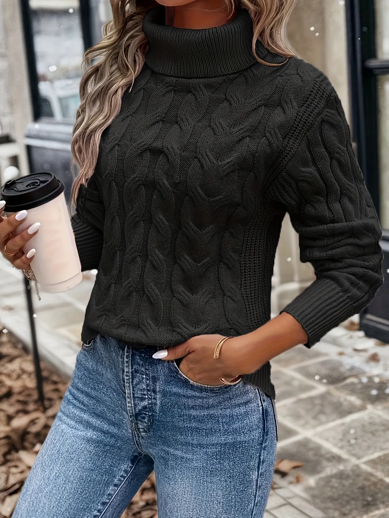 Women's Vintage Cable Knit Turtleneck Knit Jumper | Ideal for Autumn/Winter